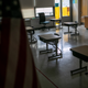 A kindergarten room sits empty at Rogers International School as students from that class quarantine at home, according to parents, on October 21, 2020 in Stamford, Connecticut.